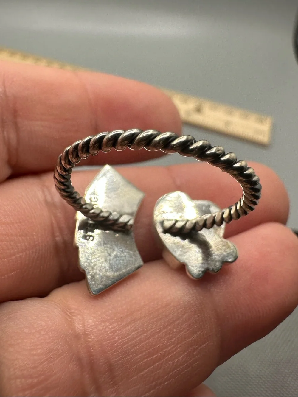 Pink Conch Sterling Silver 925 Adjustable Poker Cards Heart Ring Handmade